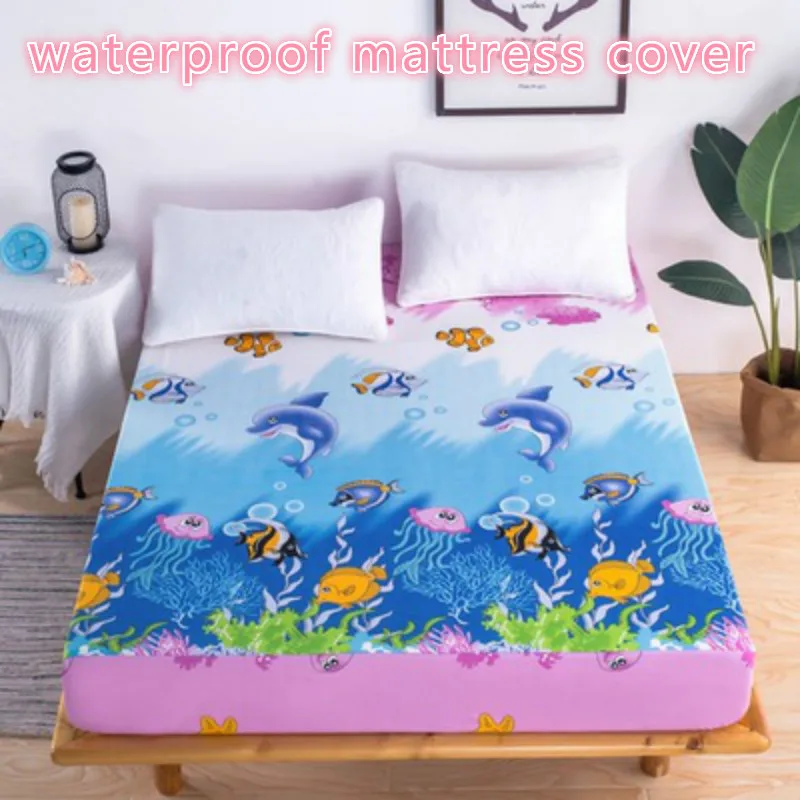 120x200cm Waterproof Mattress Cover for Kids Fish Print Set Giraffe Vintage Pattern High Elastic Cute | Дом и сад