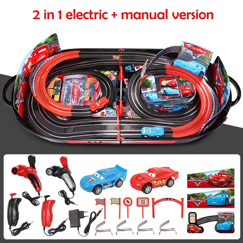  Creative Kids' assembly educational toy car Parent-child interaction portable rail dual battle game