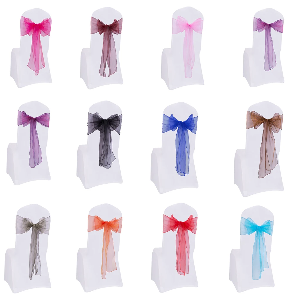 

100pcs/set Organza Wedding Chair Knot High Quality Chair Sashes Cover Decoration Chairs Bow band Belt Ties For Weddings Banquet