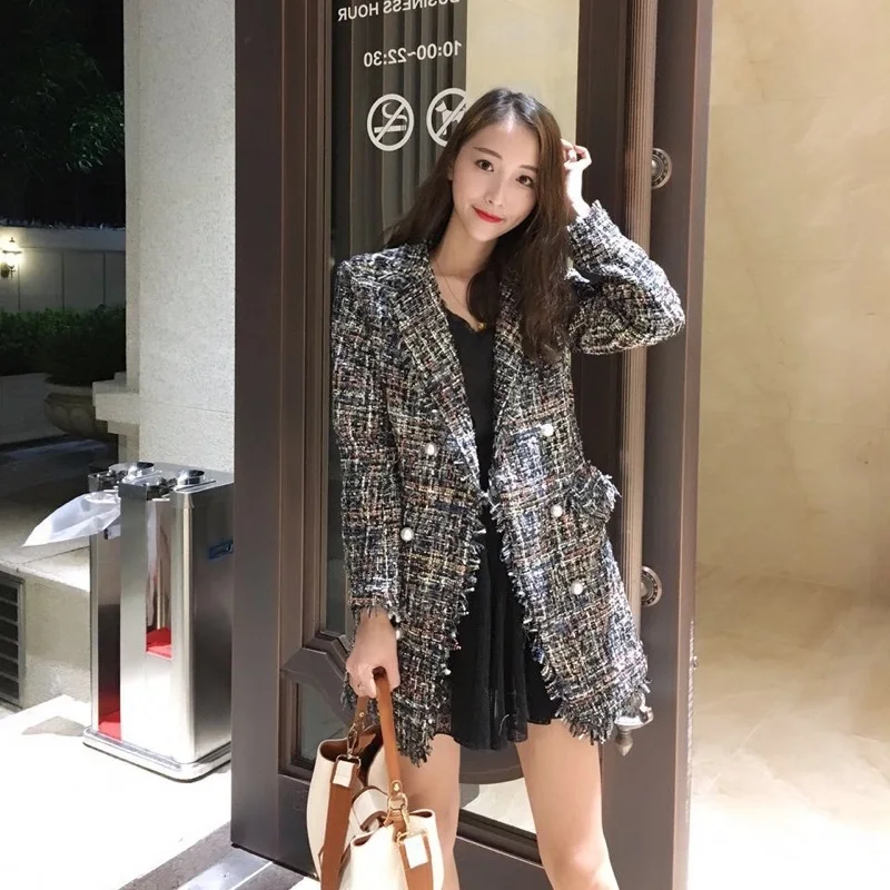 

Women Sweet Long Tassel Tweed Coat