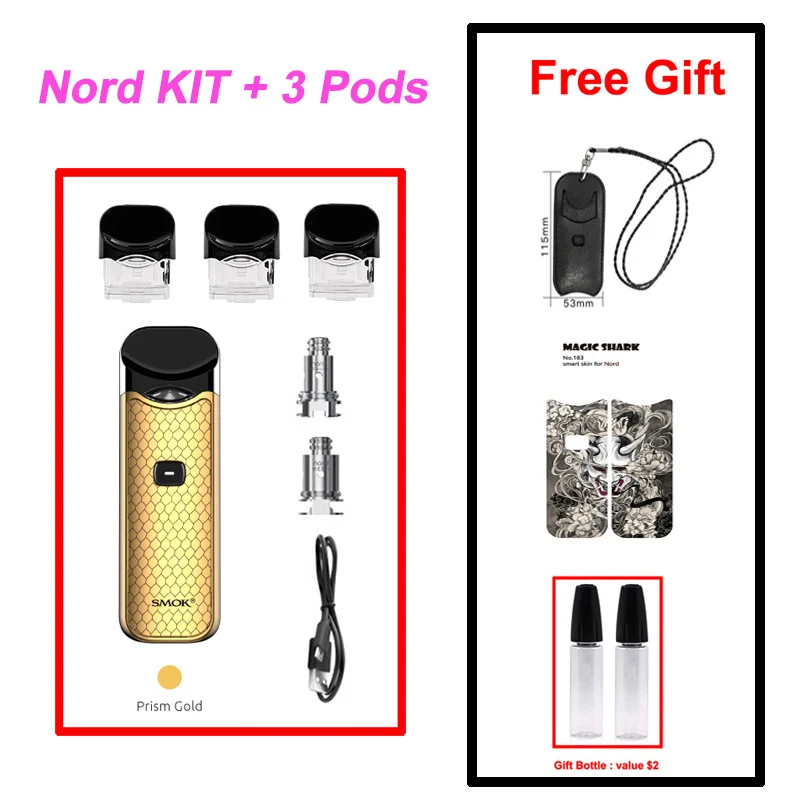 SMOK Nord Pod Vape 1100 мАч батарея 3 мл Pod система обычная сетка катушка электронная сигарета комплект испаритель VS SMOK NOVO Minifit комплект - Цвет: Prism Gold