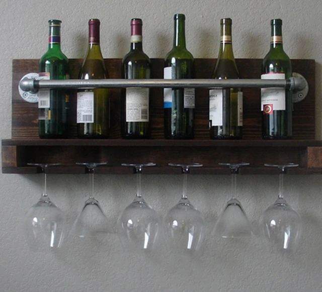 Nordic IKEA wood grilled retro color wall mounted wine racks, wrought