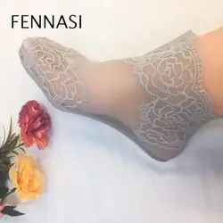 FENNASI 3 пары черных носков с цветочным принтом женские хлопковые модные забавные прозрачные носки женские сексуальные кружевные милые