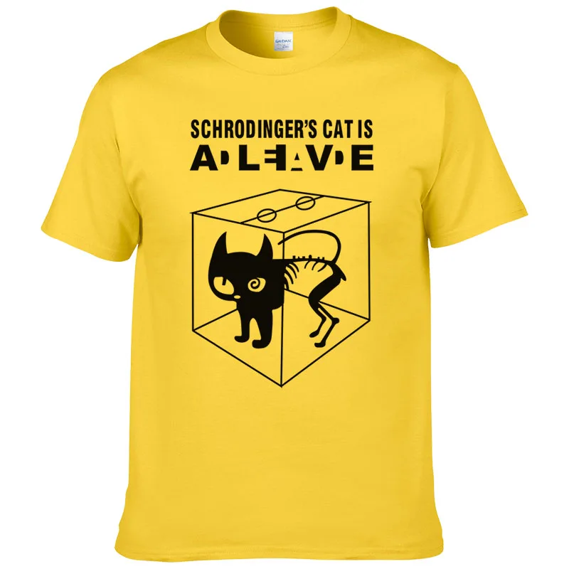 Летняя Хлопковая мужская футболка с коротким рукавом и принтом кота шродингера, повседневные мужские футболки с теорией Большого Взрыва#247