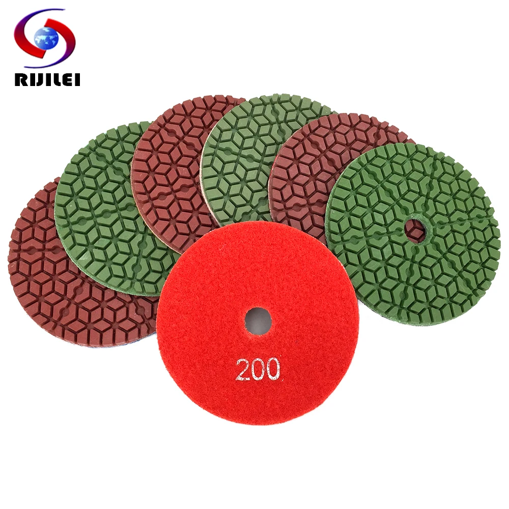

RIJILEI 7pcs/Set Diamond Polishing Pad 4 inch Diamond Sanding Disk For Granite Marble 100mm Wet Polishing pad for Stone WPD11