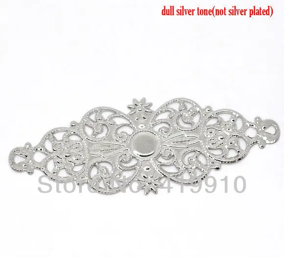 

50Pcs Silver Tone Filigree Flower Wraps Connectors Metal Crafts Home Decoration DIY Findings Connectors 6.1x2.4cm J0053