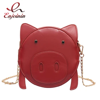 

Cute Fun Cartoon Pig Design Round Pu Fashion Chain Shoulder Bag Totes Bag Crossbody Mini Bag For Women Flap Handbag Purse Bag
