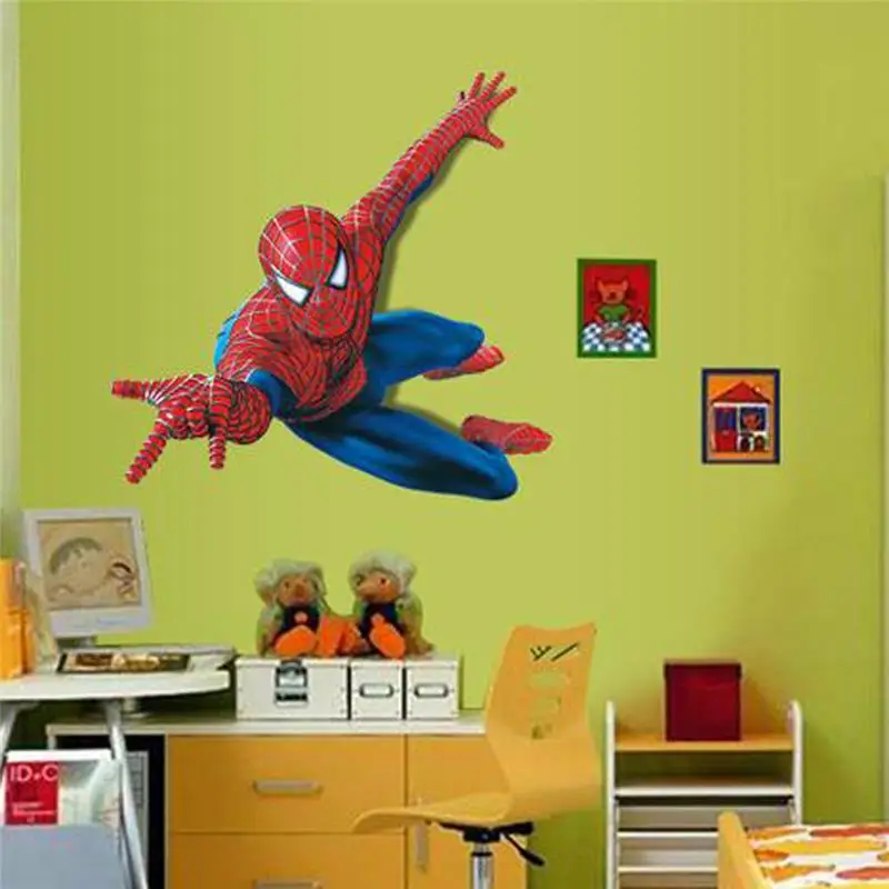 3d наклейки на стену с изображением Человека-паука, украшение для комнаты мальчиков, сделай сам, мультфильм, супер герой, фильм, Фреска, искусство, детские наклейки на стену плакаты ПВХ