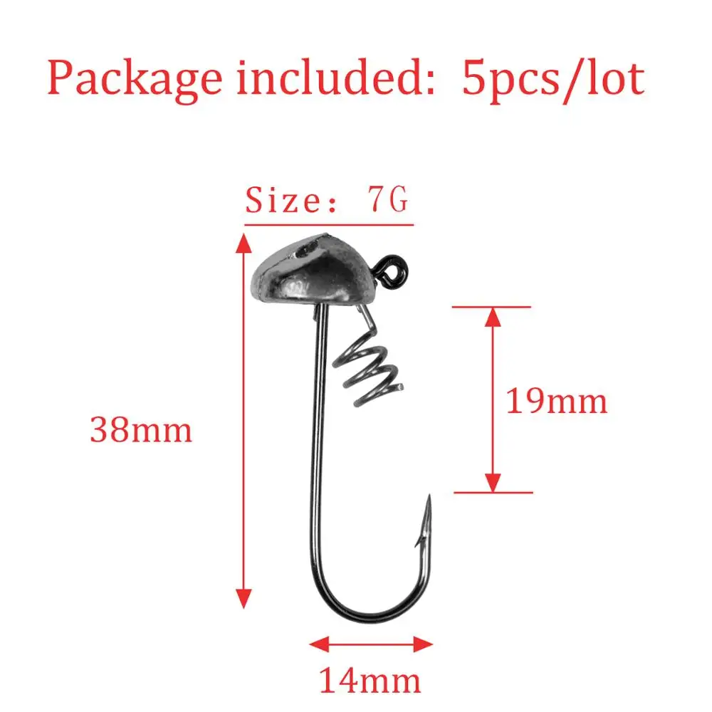 5 шт./лот, 5 г, 7 г, 10 г, свинцовая головка, рыболовный крючок, колючий крючок, Мягкая приманка, червь, рыболовные крючки - Цвет: 5pcs 7g