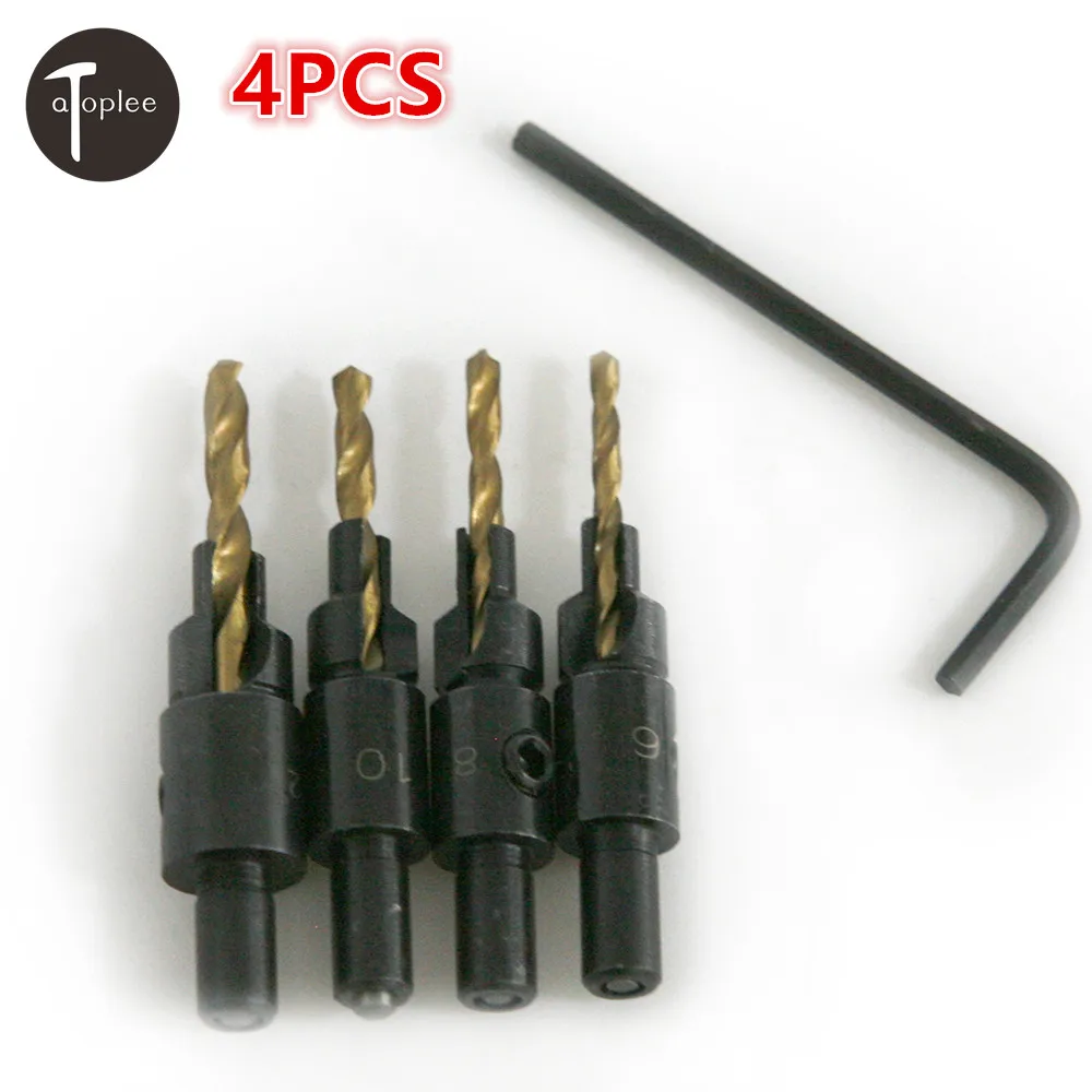 4pcs 1/4" HSS Round Shank Taper Hole Woodworking Drill Bits With Mini
