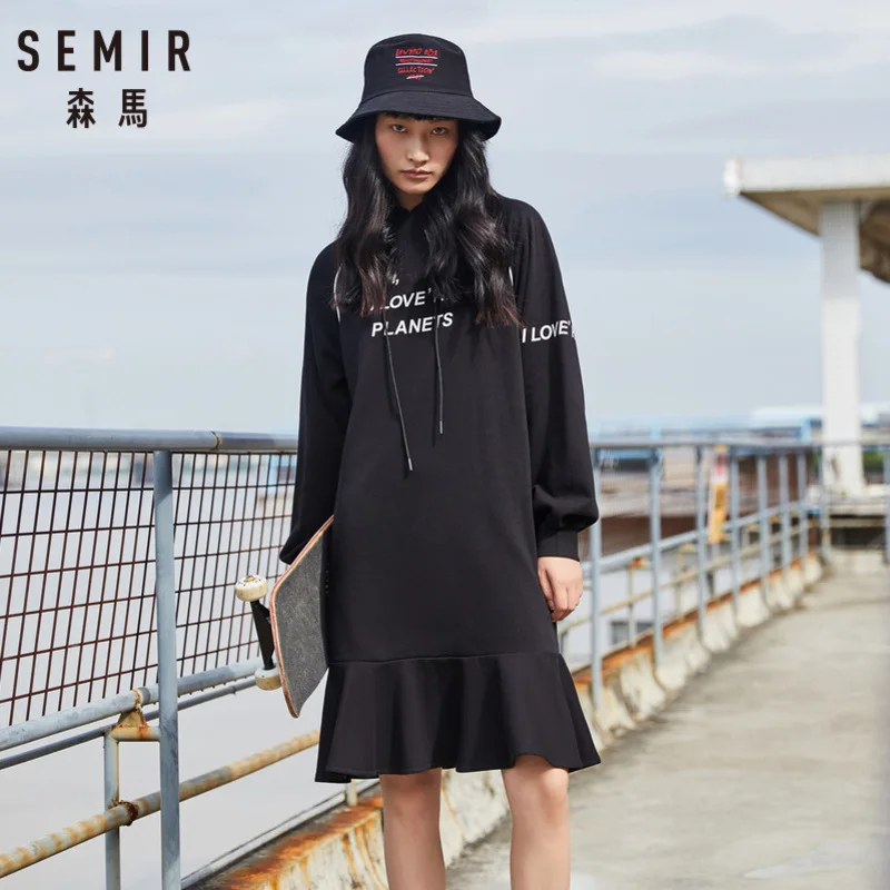 SEMIR женское хлопковое расклешенное платье-свитшот с капюшоном спортивный свитер