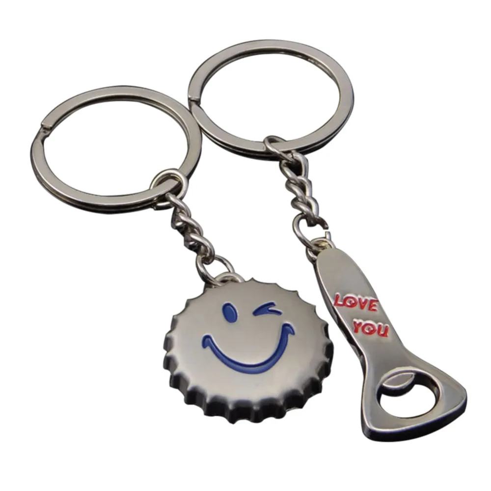 

2Pcs/Set Zinc Alloy Bottle Opener Cap Style Matching Couple Car Key Chain Gift