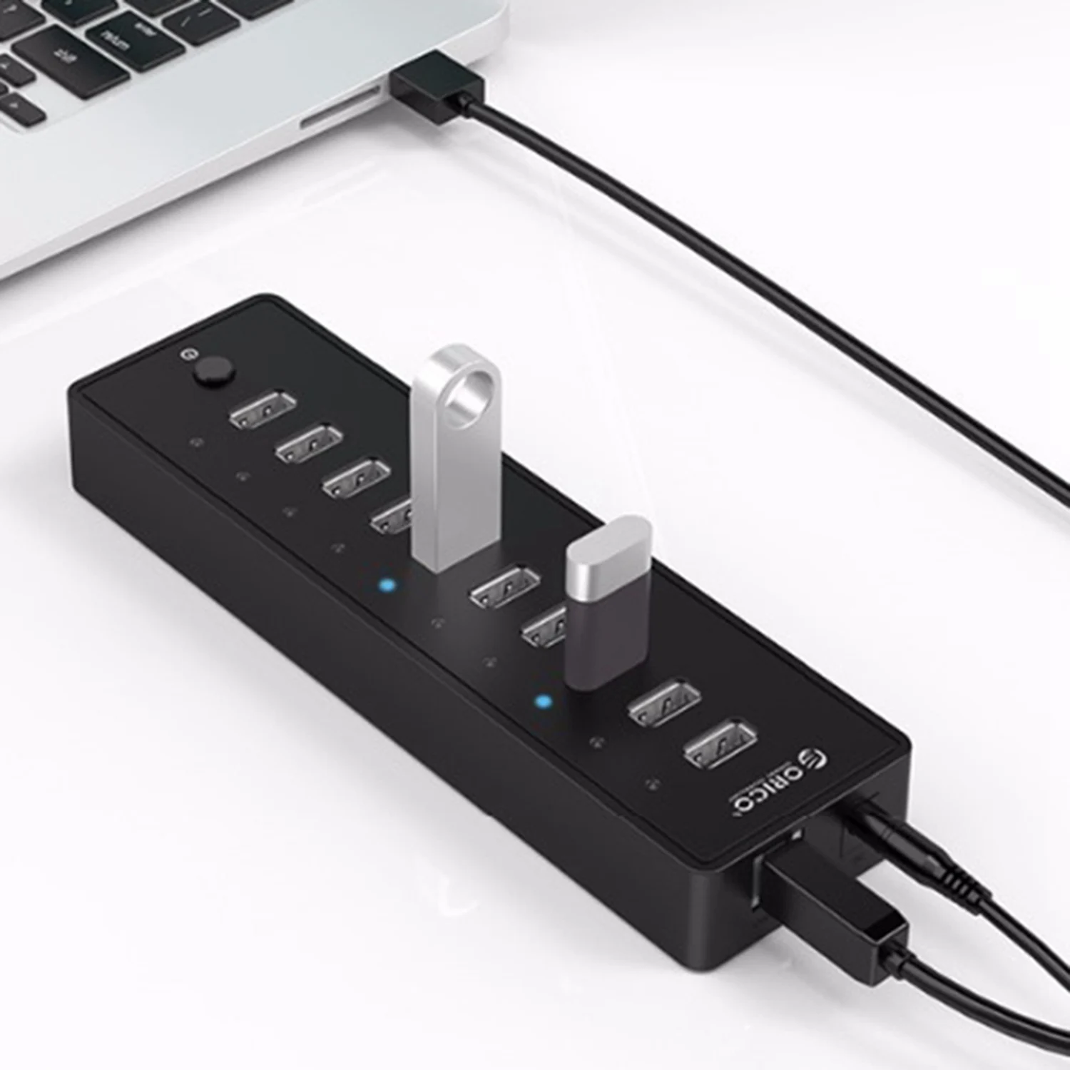 ORICO P10-U2 10 портов USB 2,0 концентратор 12 в 1,5 а источник питания с кабелем передачи данных м огнестойкий ABS для ПК Mac ноутбука