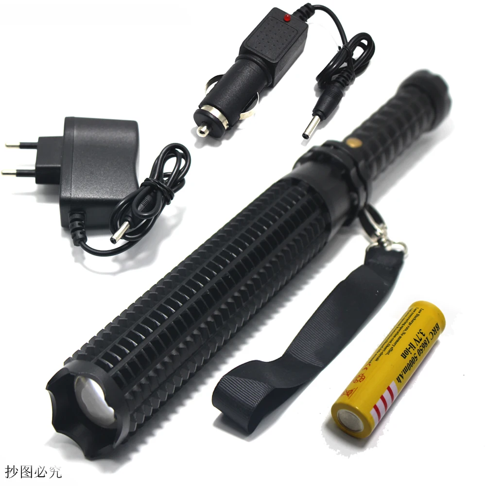 3 Mode Waterproof Spiked Mace Extensible Self Defense Toothed Long Torch Light LED Flashlight