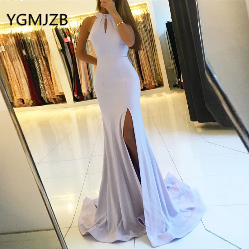 

Sexy Black Girl Long Evening Dresses 2019 Mermaid Halter High Side Slit Backless African Women Formal Prom Gown Party Dress
