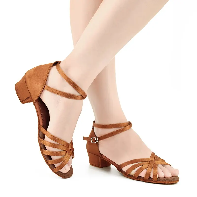 Latin shoes Girls Women Low Heel Latino Salsa Modern Ballroom Satin Tango Salsa Rumba Dance