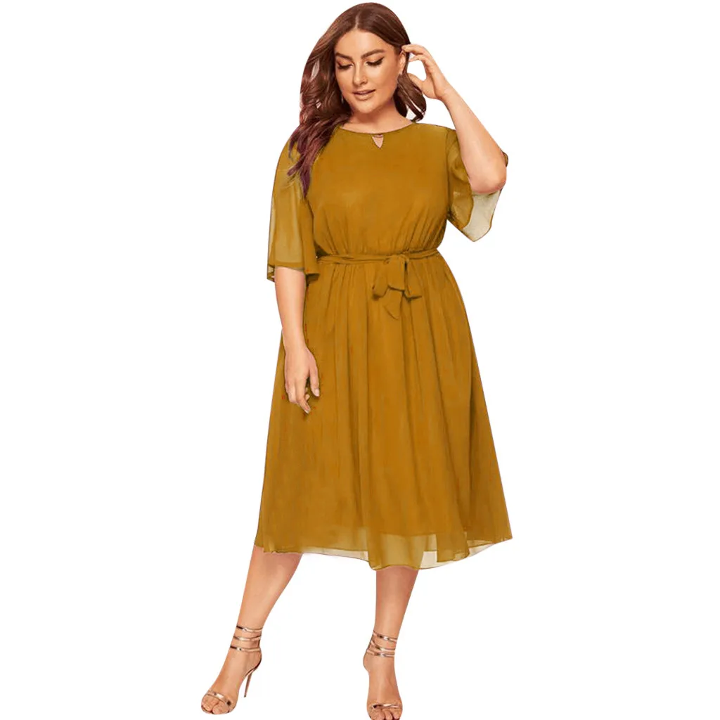 

SAGACE Women Plus Size Casual O Neck Half Sleeve Knee Length Dress Party Dress fashion Loose Summer travel Dress on sale July 16