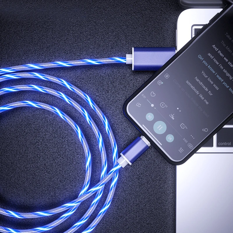 2.4A светящийся кабель быстрой зарядки для iPhone XS Max XR X 8 7 6s Plus SAMSUNG Xiaomi течёт GlowType-C Micro USB провод