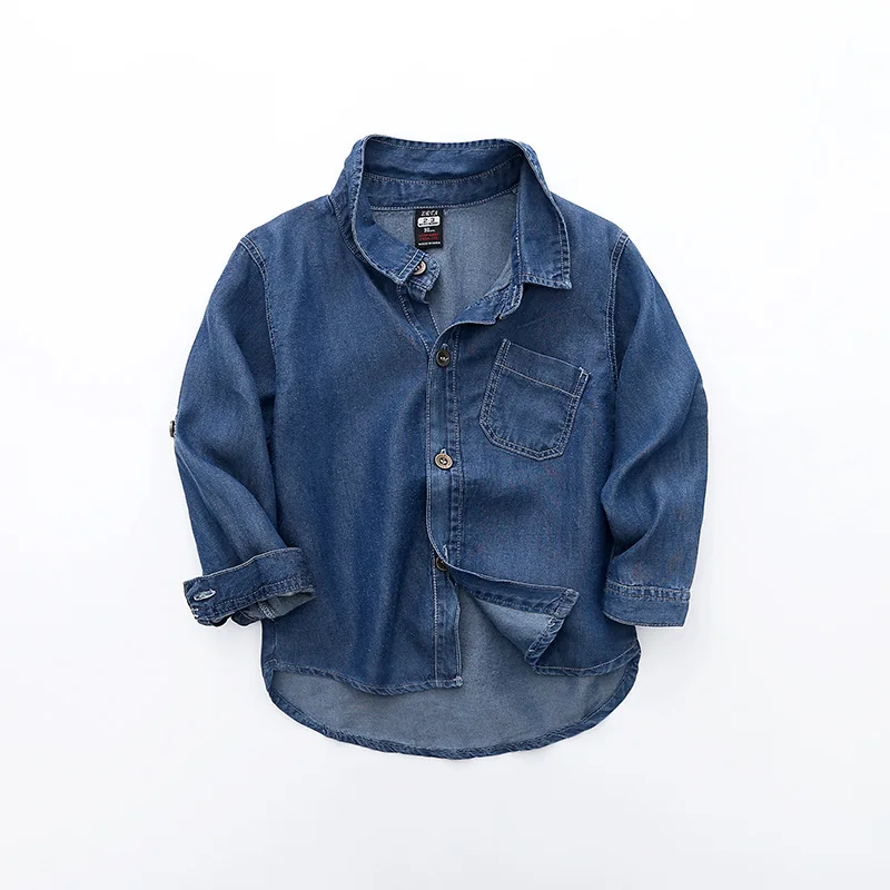 

Fashion Style Children Boy's shirts Boys Denim Shirt Long Sleeve Pocket Blouses With print Letter Soft Children's Shirt BC022