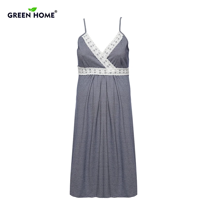 

Green Home Solid Maternity Nursing Slip Sleep Dress Lace Breastfeeding Hammock Pajama for pregnancy Sleeveless Maternity Clothes