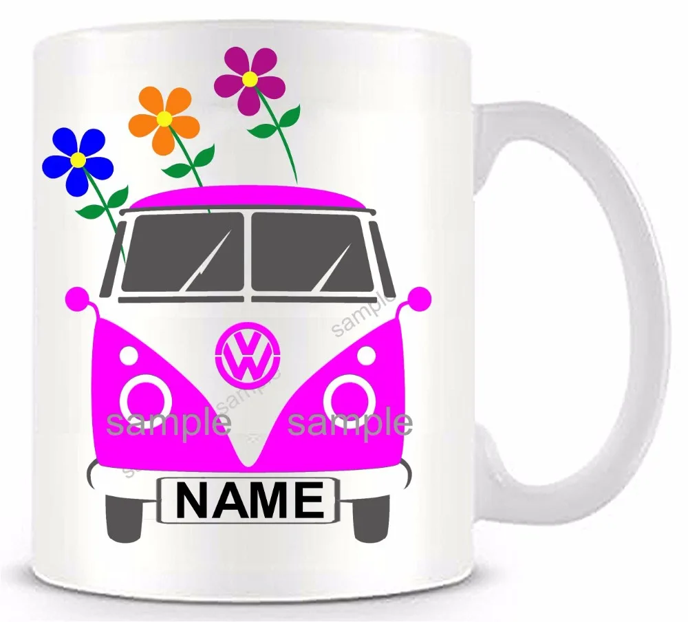 Personalized Pink Camper Van cup Ceramic white coffee tea cup funny