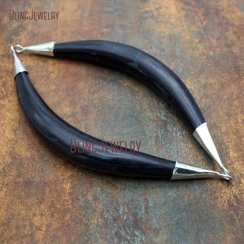 20171215-PM9086- Black Ox Bone Pendant Oxidized Silver Horn Tusk Pendant_2