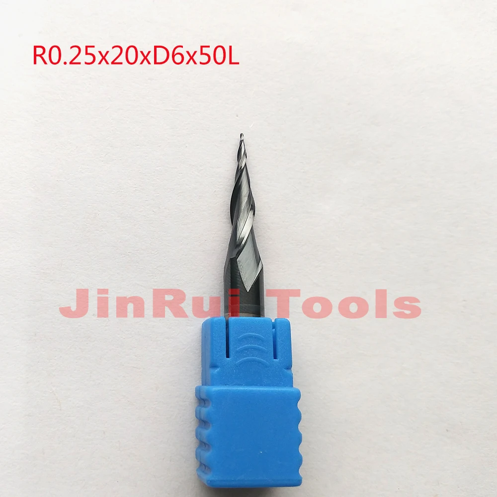 

1pc R0.25*D6*20*50L*2F HRC55 Tungsten solid carbide Coated Tapered Ball Nose End Mills CNC milling cutters wood knife tools