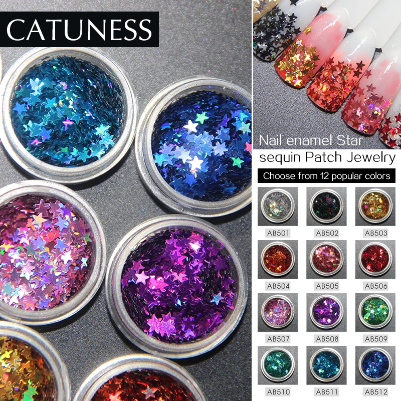 

CATUNESS Nail Glitter Colorful Powder for Nail Deco Sequins Nail Glitter 3D Nail Art Gold Silver Glitter Transparent Sequins