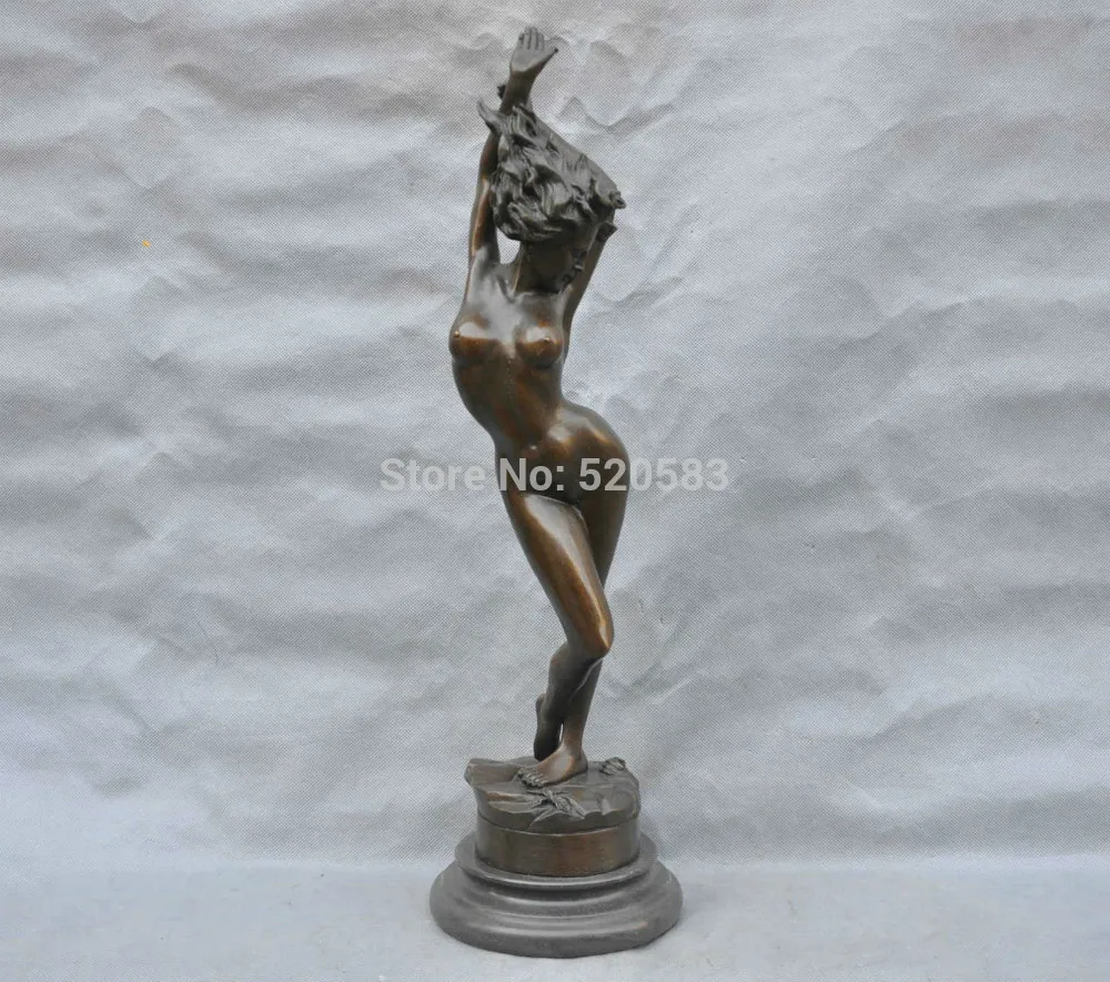 

free 20" Bronze Striptease Girl Naked Female Women Sexy Wonderful Sculpture Statue fast