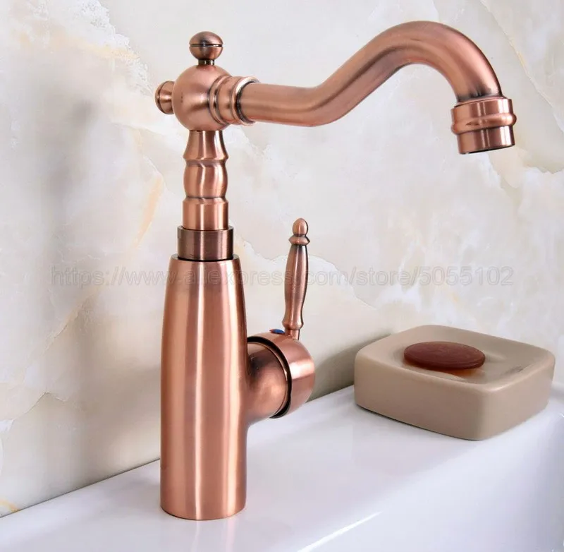 Antique Red Copper Single Hole Basin Faucet Deck Mounted Single Handle Hot And Cold Water Tap znf630