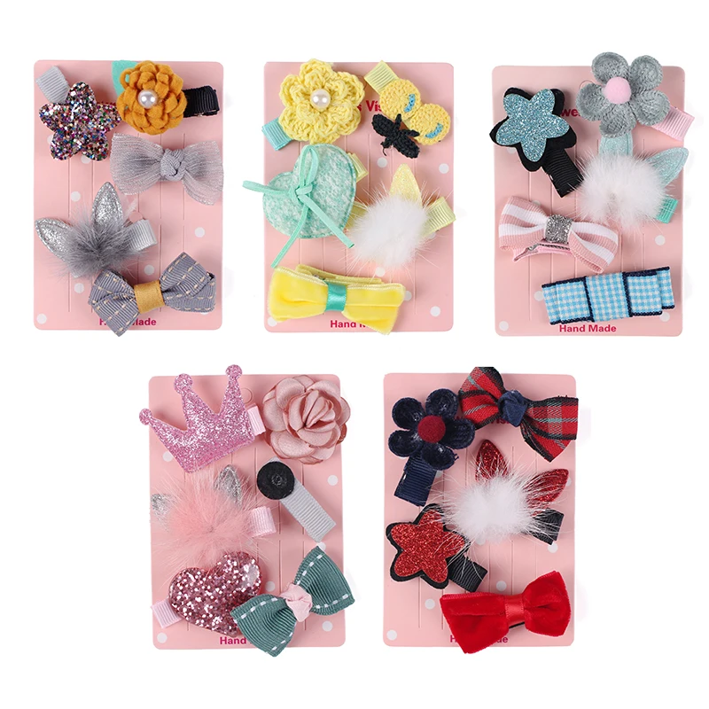 5pcs Lot Fashion Small Hair Bow Clips Different Designs Flower