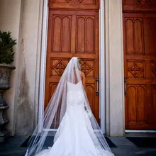 4.0 м фаты долго завеса один слой тюля фата мантилья собор кружева аппликация край фата с гребень V808