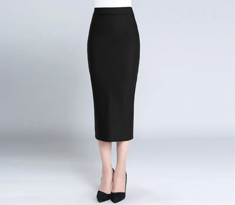 Весенне-осенняя юбка-карандаш средней длины, черная цельная юбка-карандаш