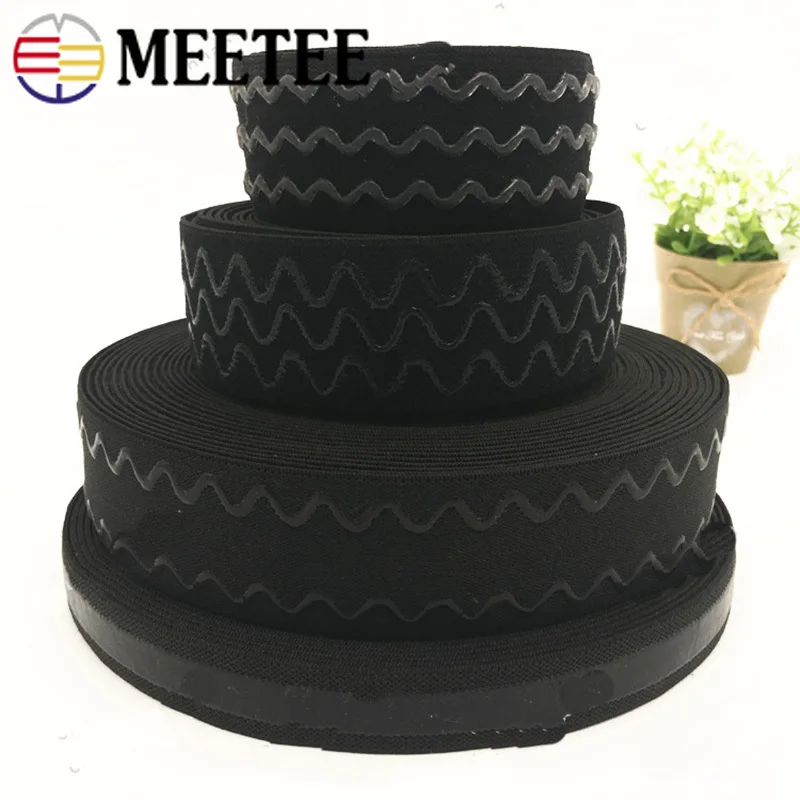 

Meetee 2/5/10meters 2-4cm Non-slip Elastic Band Wave Silicone Elastic Webbing Belt DIY Sport Clothes Wrist Guard Sew Accessories