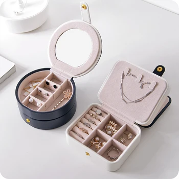 

Leather Velvet Multi-function Jewelry Organizer Continental Retro Small Jewelry Box Earrings Necklace Storage Box
