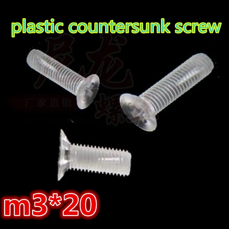500pcs m3*20 plastic screw/acrylic transparent cross recessed