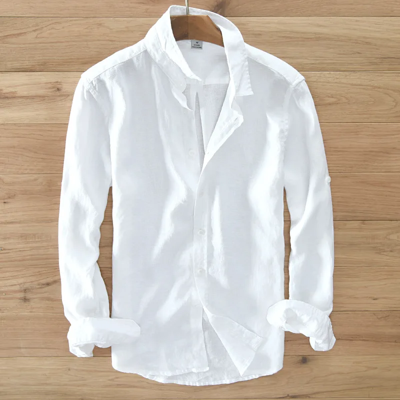 Мужские рубашки льняные повседневные тонкие белые с длинным рукавом брендовая одежда плюс размер yy285 - Цвет: White