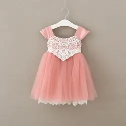 Новинка 2017 года летнее платье принцессы для Девочки Кружевное платье для девочек детское модное платье Одежда для девочек розовый/бежевый