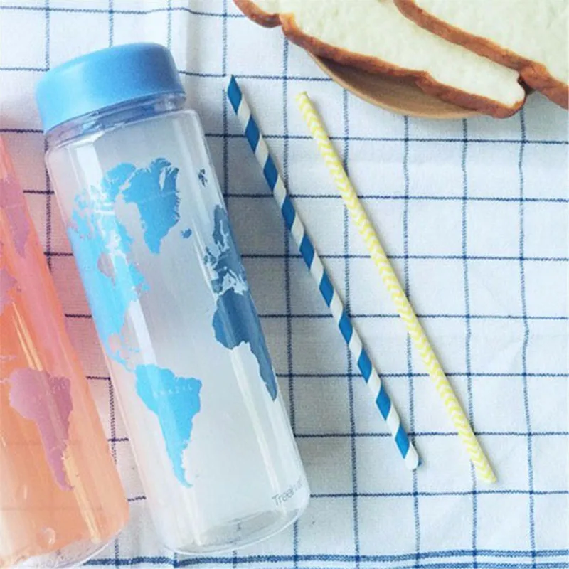 500ML Fashion map Water Bottle Fruit Juice Sport Portable Travel Botle PC Bottles for Water My Bootl 500ml Plastic bottles