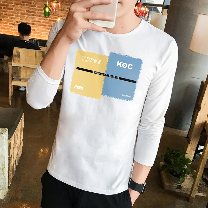 

Men's Long Sleeve T - shirt Crewneck Fall Men's Wear Korean Slim Fit Trend Youth Backing Shirt
