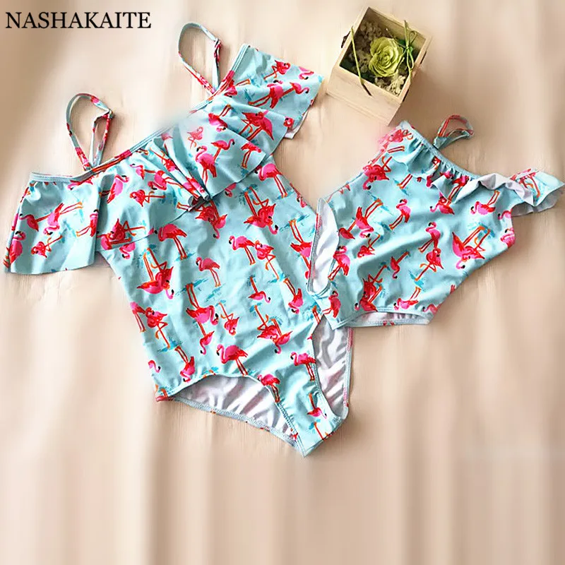 Купальный костюм для мамы и дочки NASHAKAITE купальный с принтом фламинго пляжная