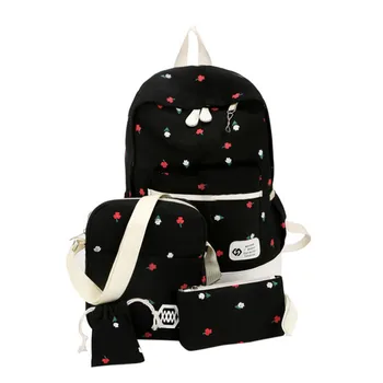 

Fashion ladies bag four-piece bag large capacity student backpack mother bag flower print backpack Dropship T702