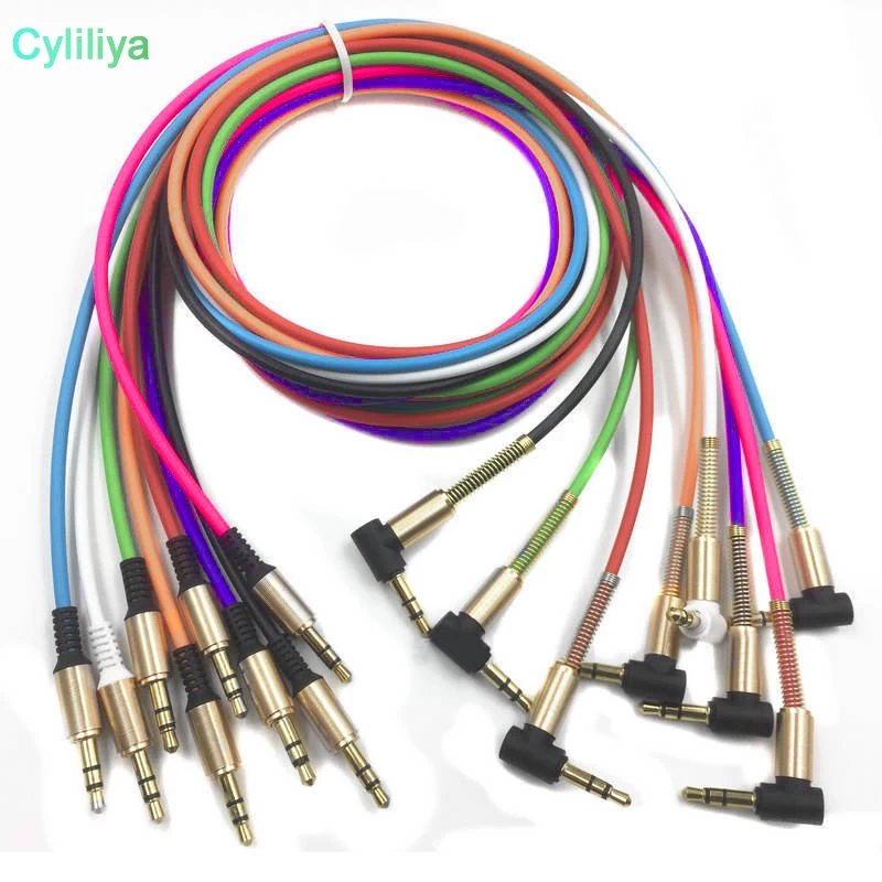 100 Aluminum Alloy Car Aux Cables 3.5mm Male to Male Right Angle Car Auxiliary Audio Cable Cord