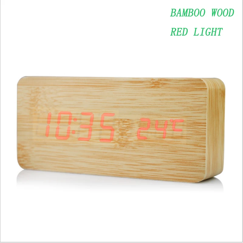Ультра современные деревянные цифровые часы термометр стол светодиодные часы wekker Мини светодиодный светодиодные настольные часы мульти-стиль деревянные цифровые часы - Цвет: bamboo wood red