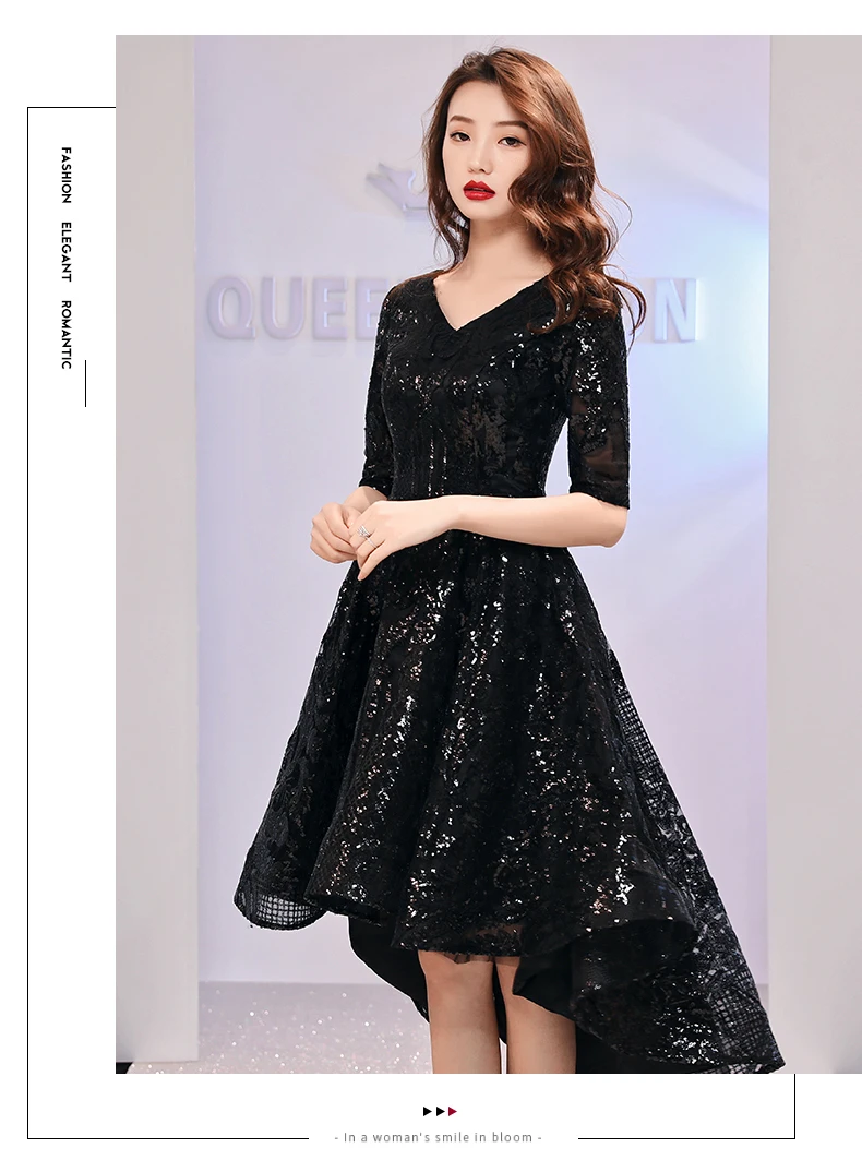 Сексуальные черные вечерние платья с блестками с глубоким v-образным ...