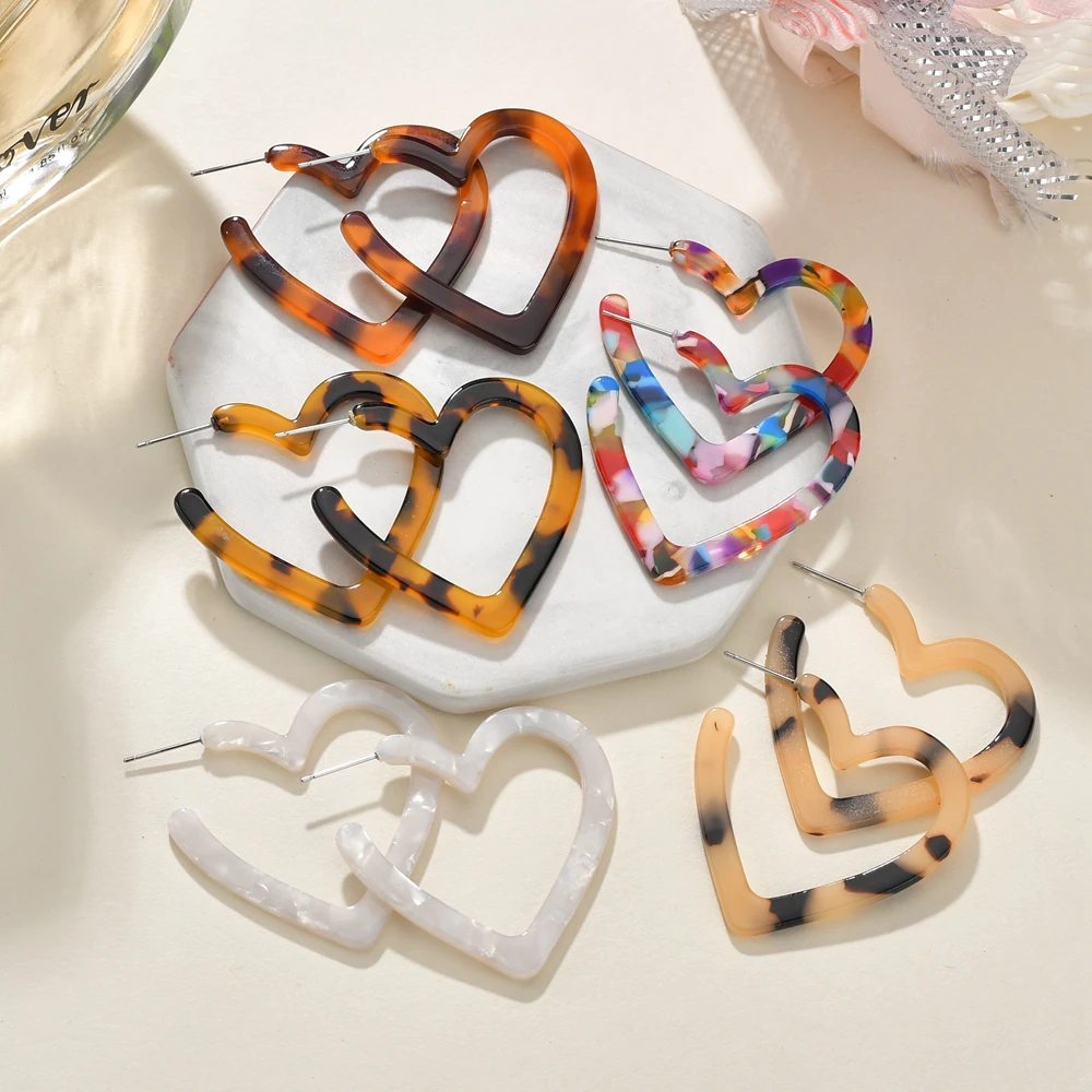 

New Arrival Designer Earrings Hanging Leopard Acetate Circle Heart Earring Female ZA Acrylic Tortoiseshell Jewelry Free Shipping