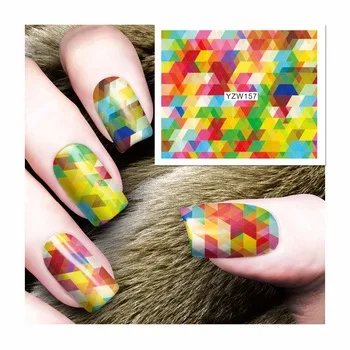 WUF 1 Sheet Water Transfer Foils Nail Art Sticker Full Colorful Lattice Design Water Decals Nails Decorations Tools Sticker 157