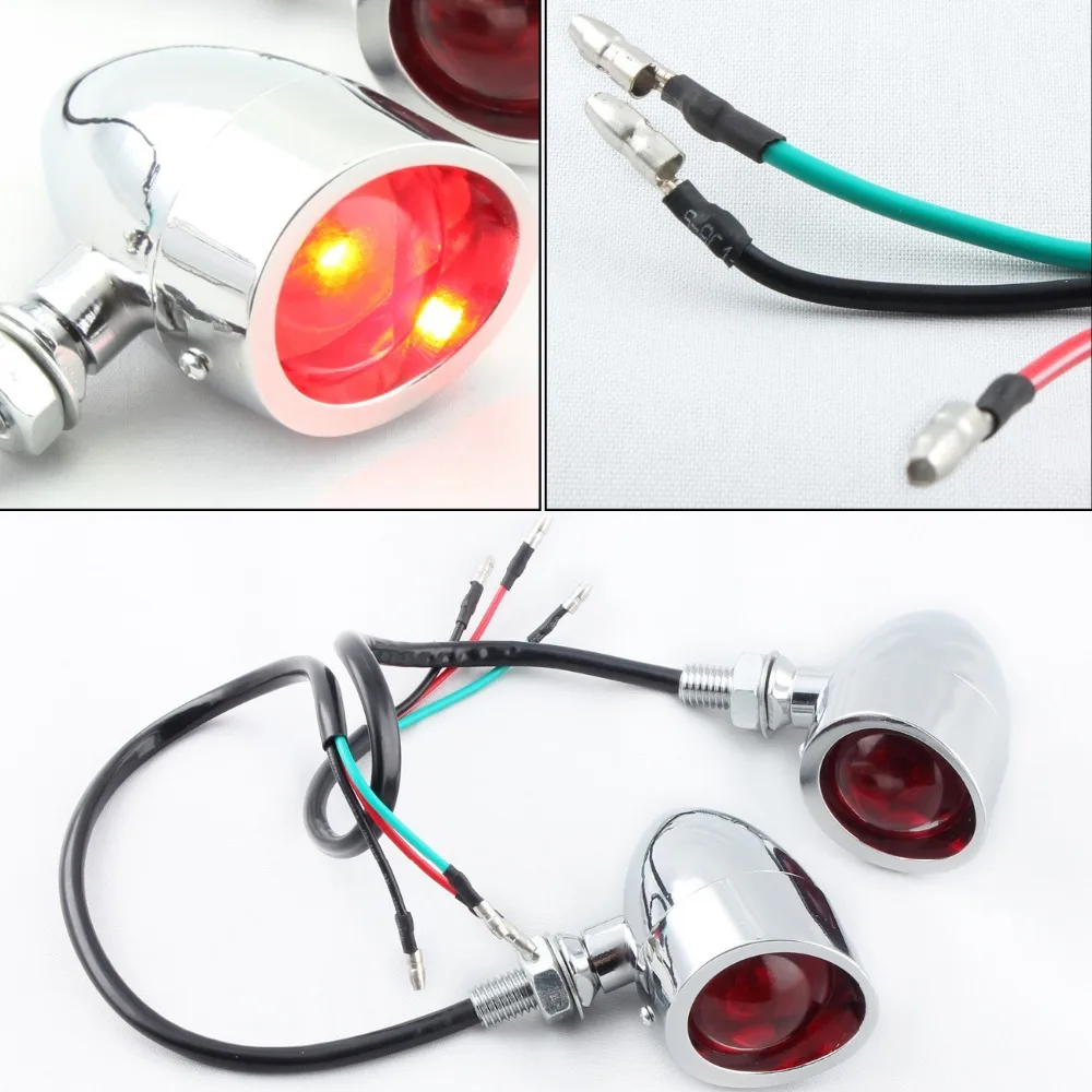 Silver Housing Metal Bullet Turn Signal indicators Red Lens for Harley