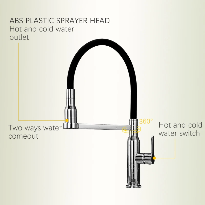 Spring Kitchen Faucet Black Single Handle Swivel 360 Degree Pull Down Kitchen Spout Vessel Sink Faucet Water Mixer Tap SD1014