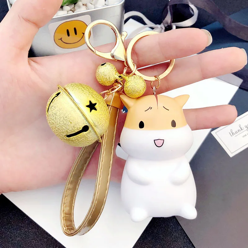 

2019 fashion women little hamster keychain key rings for car bags accessories bell pendants key ring chain Jewelry Gift